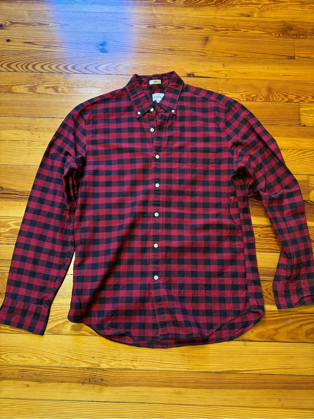 J. Crew Men’s Red and Black Buffalo Check Button-Down Shirt